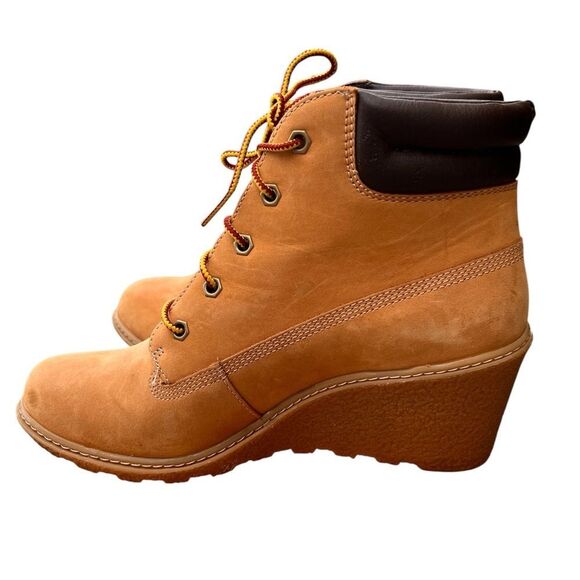 Timberland Amston 6 Inch Wheat Nubuck Wedge Heel Boots Size 8 - Picture 4 of 11